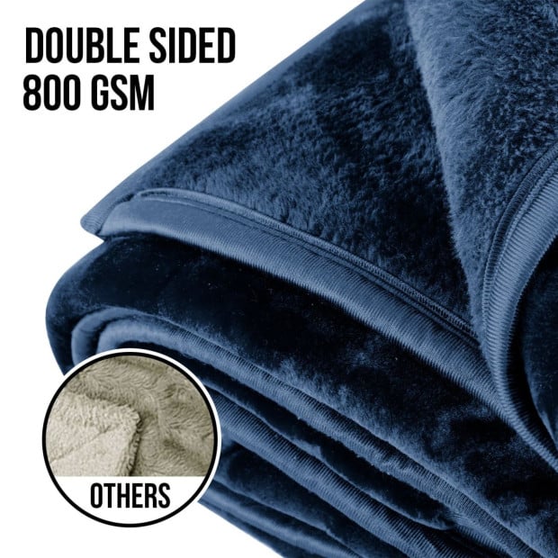 Laura Hill Faux Mink Blanket 800GSM Heavy Double-Sided - Navy Blue Image 4