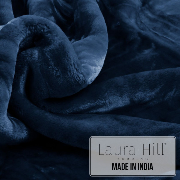 Laura Hill Faux Mink Blanket 800GSM Heavy Double-Sided - Navy Blue Image 4