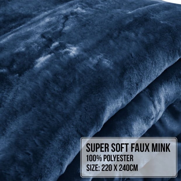 Laura Hill Faux Mink Blanket 800GSM Heavy Double-Sided - Navy Blue Image 5