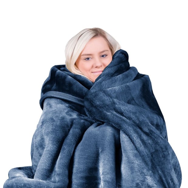Laura Hill Faux Mink Blanket 800GSM Heavy Double-Sided - Navy Blue