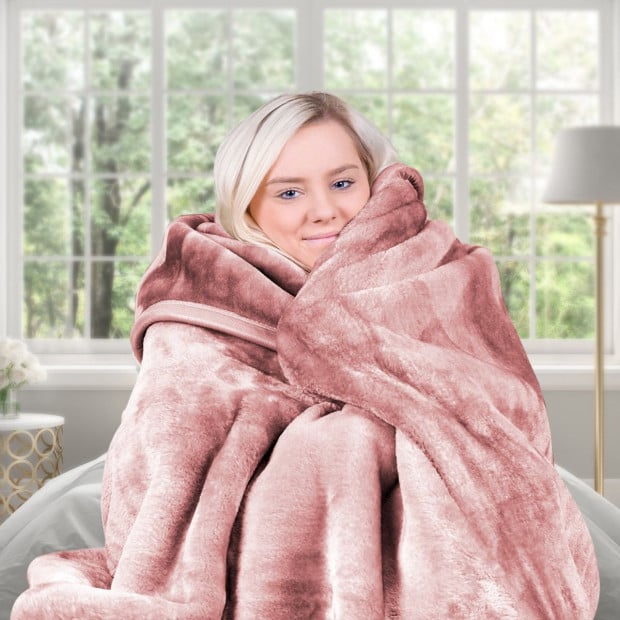 Laura Hill 800GSM Heavy Double-Sided Queen Faux Mink Blanket - Pink Image 10