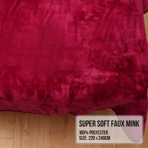 Laura Hill 800GSM Heavy Double-Sided Faux Mink Blanket - Red Image 5