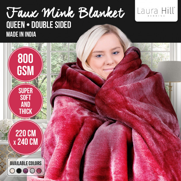Laura Hill 800GSM Heavy Double-Sided Faux Mink Blanket - Red