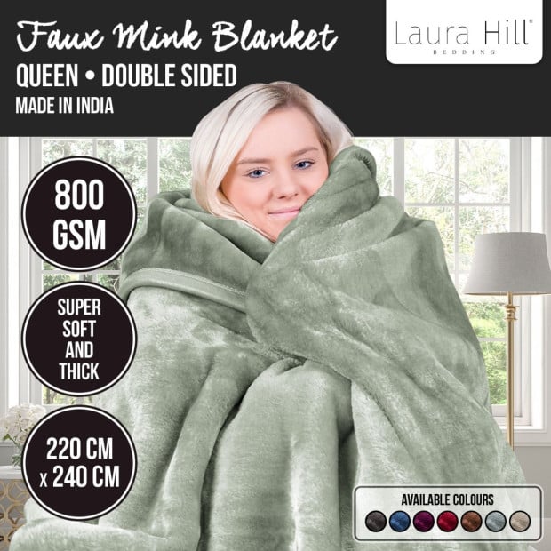 Laura Hill 800-GSM Mink Blanket Queen Size Double-Sided Soft Plush Bed Faux Throw Rug 220 X 240cm Heavy - Sage