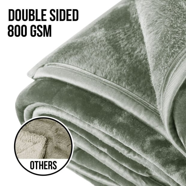 Laura Hill 800-GSM Mink Blanket Queen Size Double-Sided Soft Plush Bed Faux Throw Rug 220 X 240cm Heavy - Sage Image 4