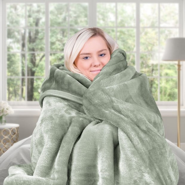 Laura Hill 800-GSM Mink Blanket Queen Size Double-Sided Soft Plush Bed Faux Throw Rug 220 X 240cm Heavy - Sage Image 7