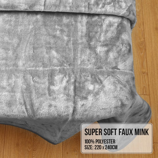 Laura Hill 800GSM Heavy Double-Sided Faux Mink Blanket - Silver Image 5