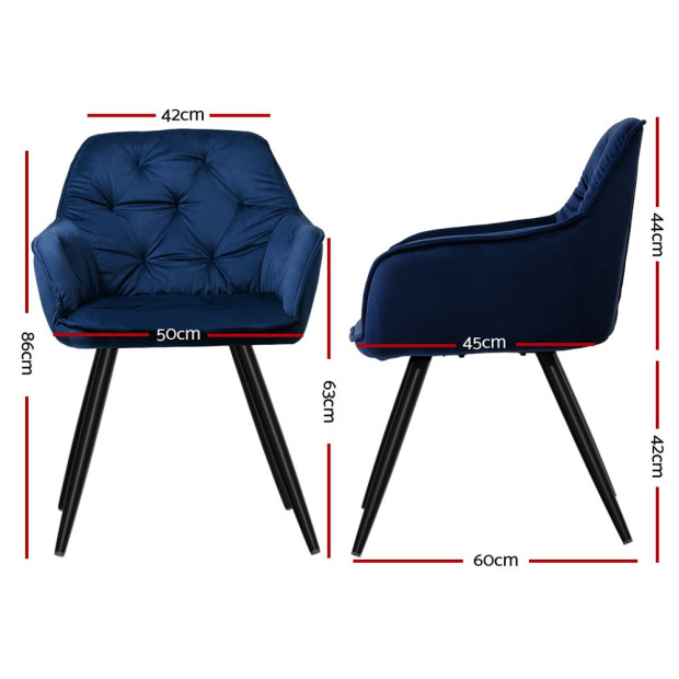 Set Of 2 Calivia Dining Chairs Kitchen Chairs Upholstered Velvet Blue Image 2