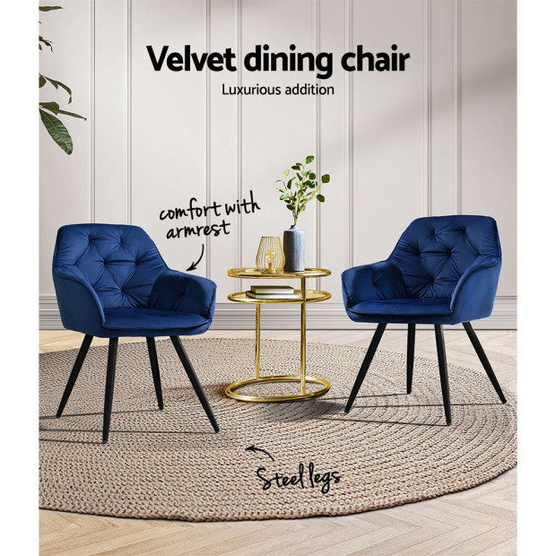 Set Of 2 Calivia Dining Chairs Kitchen Chairs Upholstered Velvet Blue Image 5