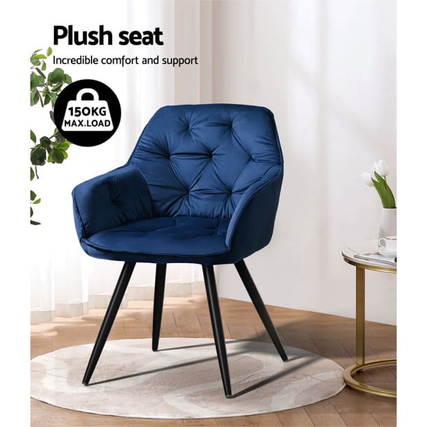 Set Of 2 Calivia Dining Chairs Kitchen Chairs Upholstered Velvet Blue Image 6