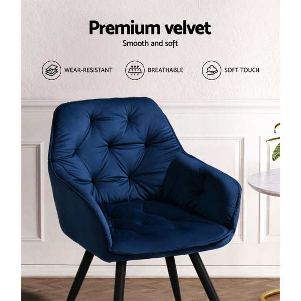 Set Of 2 Calivia Dining Chairs Kitchen Chairs Upholstered Velvet Blue Image 7