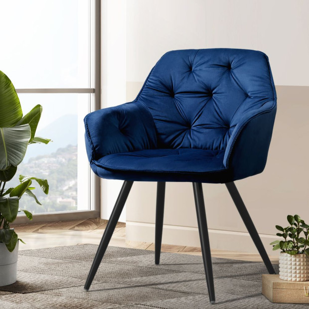 Set Of 2 Calivia Dining Chairs Kitchen Chairs Upholstered Velvet Blue Image 8