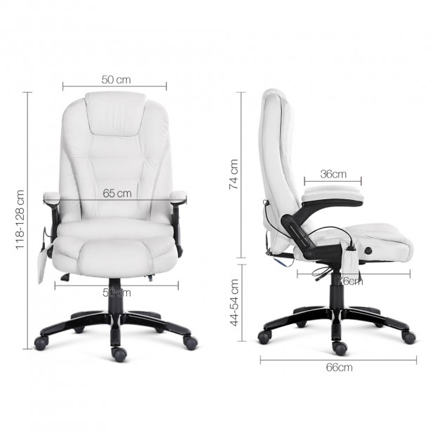 8 Point PU Leather Reclining Message Chair - White Image 2
