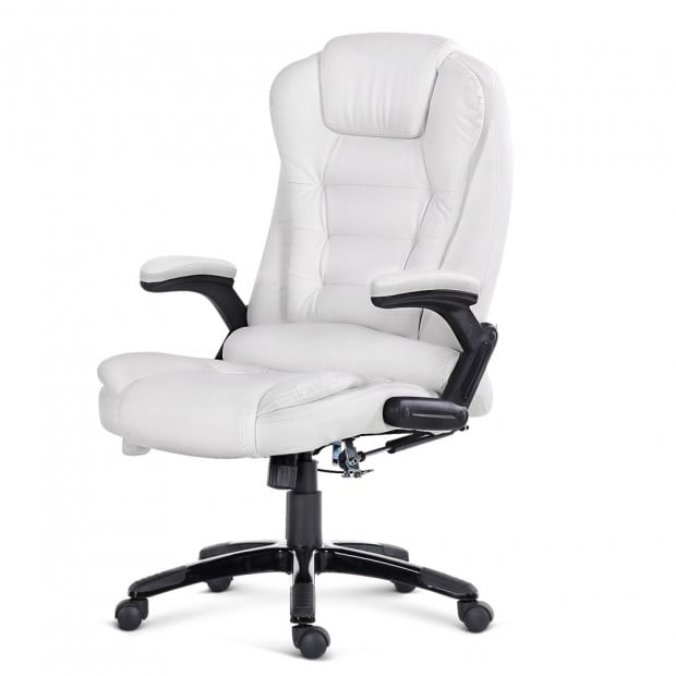 8 Point PU Leather Reclining Message Chair - White Image 4
