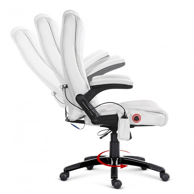 8 Point PU Leather Reclining Message Chair - White Image 5