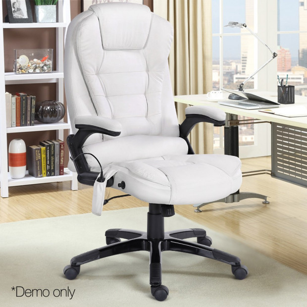 8 Point PU Leather Reclining Message Chair - White Image 12