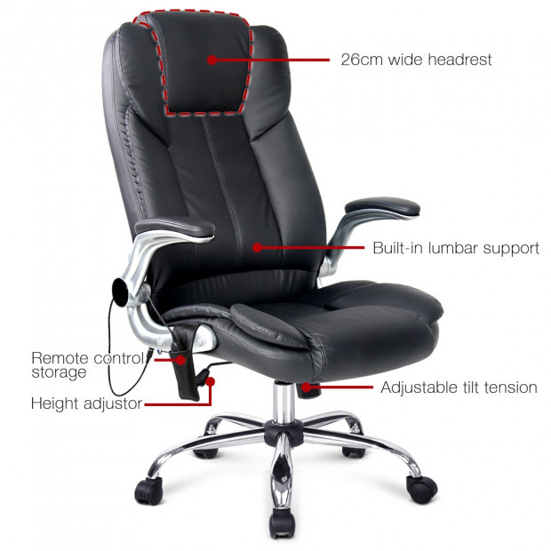 8 Point PU Leather Massage Chair - Black Image 2