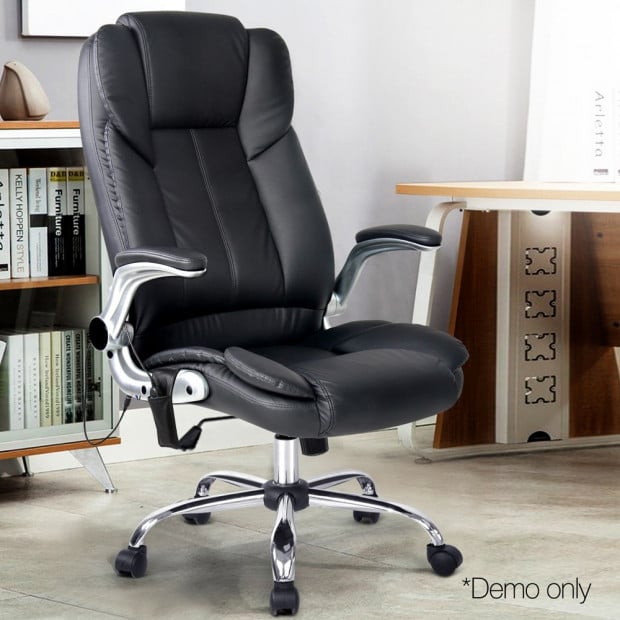 8 Point PU Leather Massage Chair - Black Image 11