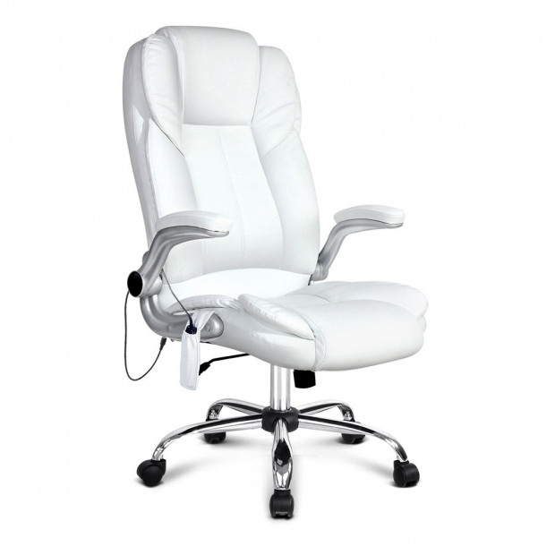 White PU Leather 8 Point Massage Office Chair