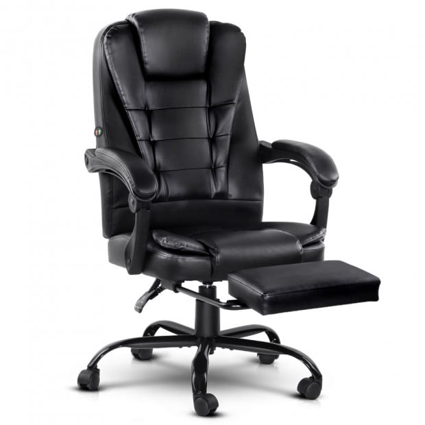 Electric Massage Office Chair Recliner Gaming Seat Footrest Black