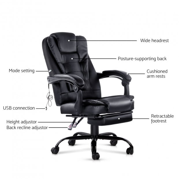 Electric Massage Office Chair Recliner Gaming Seat Footrest Black Image 3