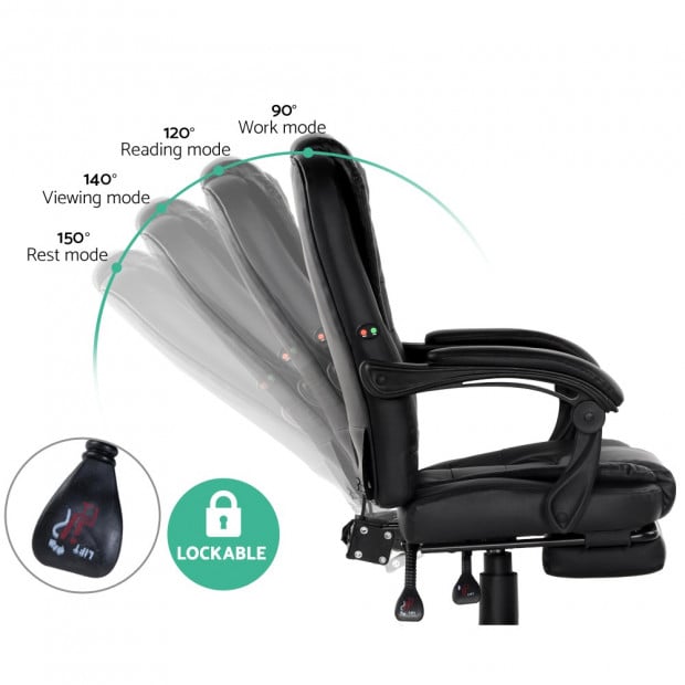 Electric Massage Office Chair Recliner Gaming Seat Footrest Black Image 4