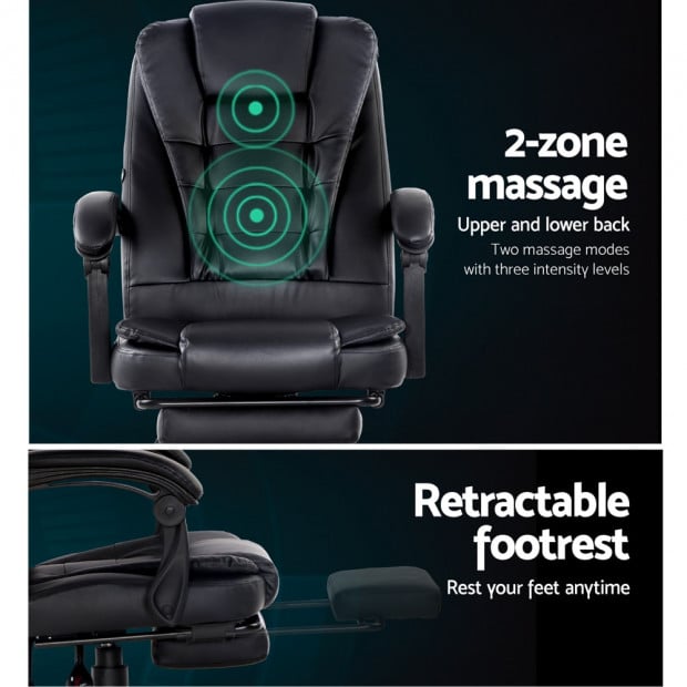 Electric Massage Office Chair Recliner Gaming Seat Footrest Black Image 5