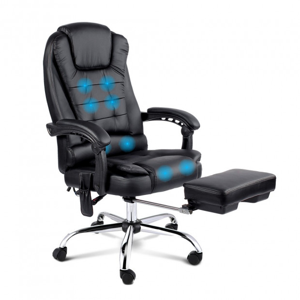 8point Massage Office Chair with Retractable Footrest Black