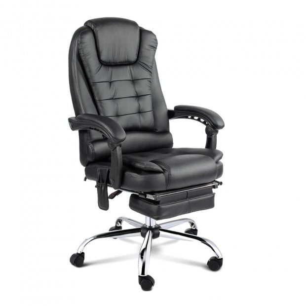 8-point Massage Office Chair with Retractable Footrest Black Image 3