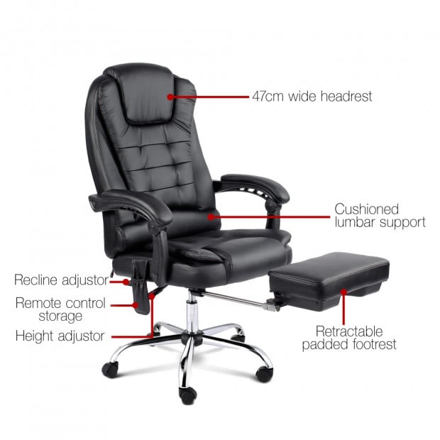 8-point Massage Office Chair with Retractable Footrest Black Image 4