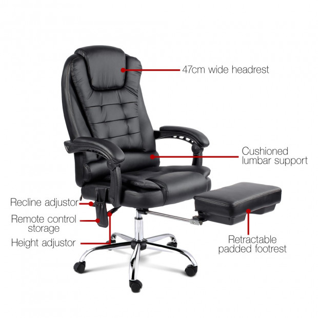 8point Massage Office Chair with Retractable Footrest Black