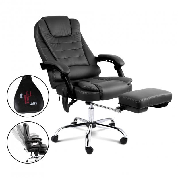 8-point Massage Office Chair with Retractable Footrest Black Image 5