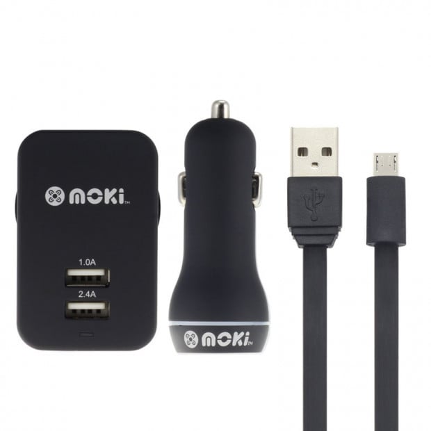 Moki Micro-USB SynCharge Cable with Car and Wall Charger