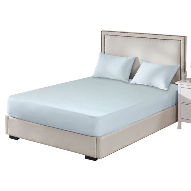 Cotton Terry Towel Waterproof Mattress Protector Cover Blue Queen Image 2