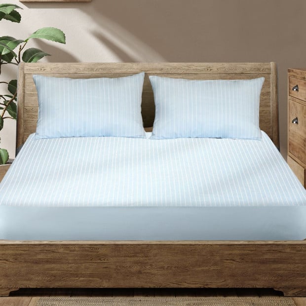 Cotton Terry Towel Waterproof Mattress Protector Cover Blue Queen Image 8