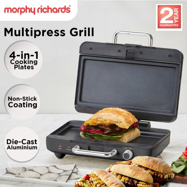 Morphy Richards Titanium Multipress Jaffle Panini Waffle Pie Maker MREMP4TNM