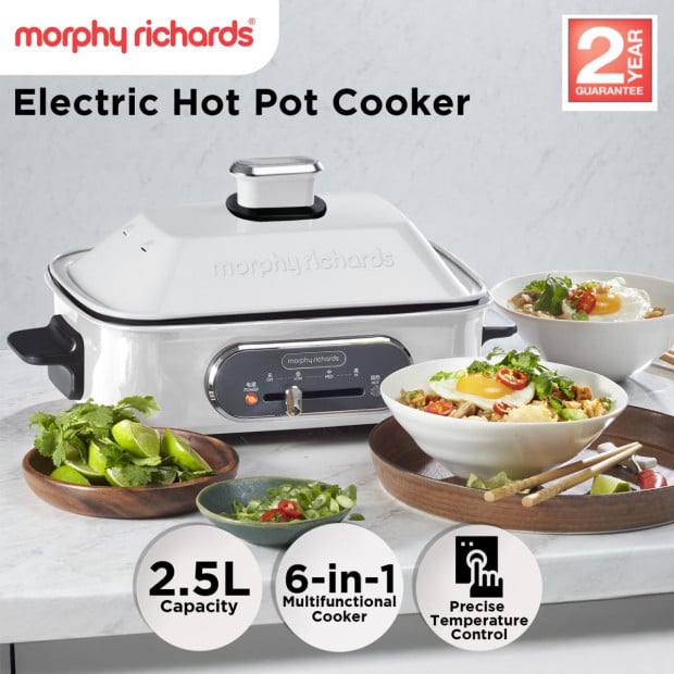 Morphy Richards Non-Stick Electric Hot Pot Cooker 2.5L Dual Pot MRMP25WT