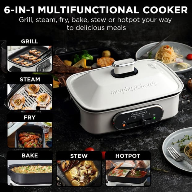 Morphy Richards Non-Stick Electric Hot Pot Cooker 2.5L Dual Pot MRMP25WT Image 4