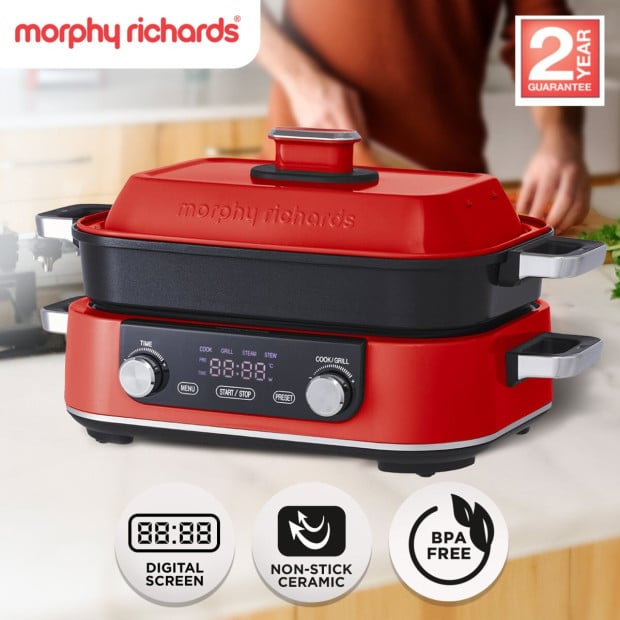 Morphy Richards 3L Non-Stick Multifunction Electric Cooker Pan - Red