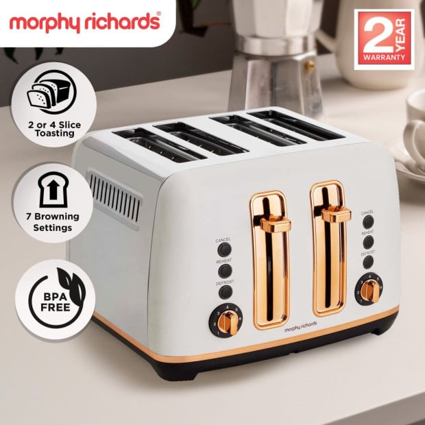 Morphy Richards Ascend Rose Gold 4 Slice Toaster Matte White