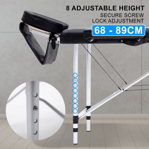 55cm Aluminium Portable Massage Table - BLACK Image 2