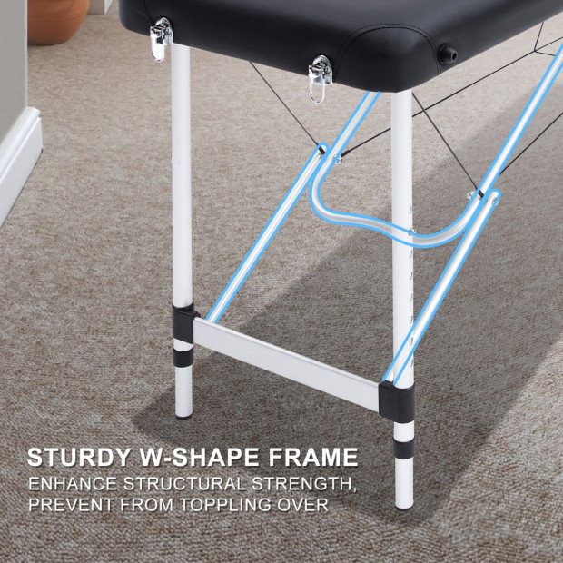 55cm Aluminium Portable Massage Table - BLACK Image 7