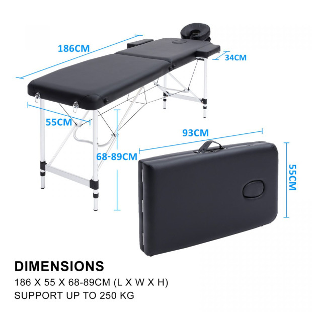 55cm Aluminium Portable Massage Table - BLACK Image 9