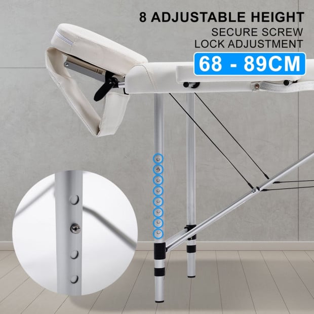 55cm Aluminium Portable Massage Table - WHITE Image 2