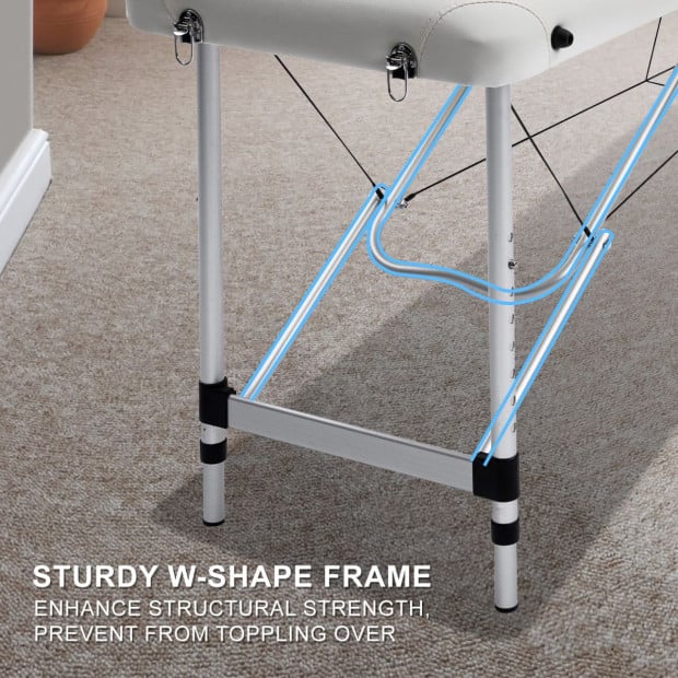 55cm Aluminium Portable Massage Table - WHITE Image 7