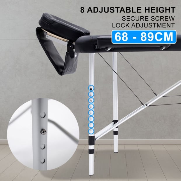 70cm Aluminium Portable Massage Table - BLACK Image 2