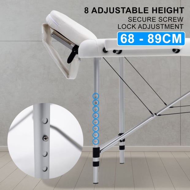 70cm Aluminium Portable Massage Table - WHITE Image 2