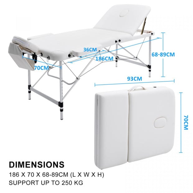 70cm Aluminium Portable Massage Table - WHITE Image 9