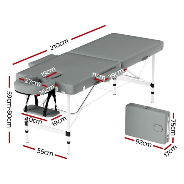Massage Table Portable Aluminium 2 Fold Bed Beauty Therapy 55cm Image 2