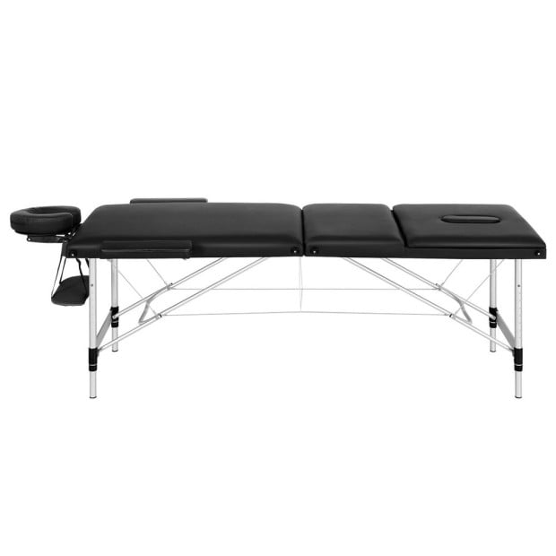 Massage Table 65cm Portable 3 Fold Aluminium Beauty Bed Black Image 3